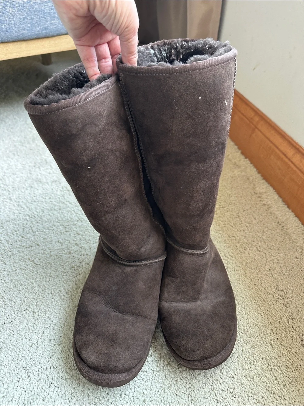UGG Brown Suede Mid-Calf Shearling Boots